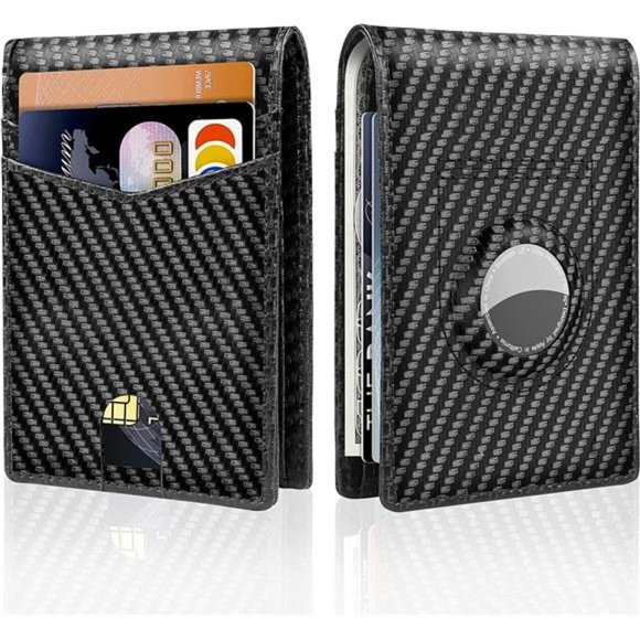 Airtag Wallet Men 15 Slots Slim Wallet RFID Blocking Bifold Wallet Leather